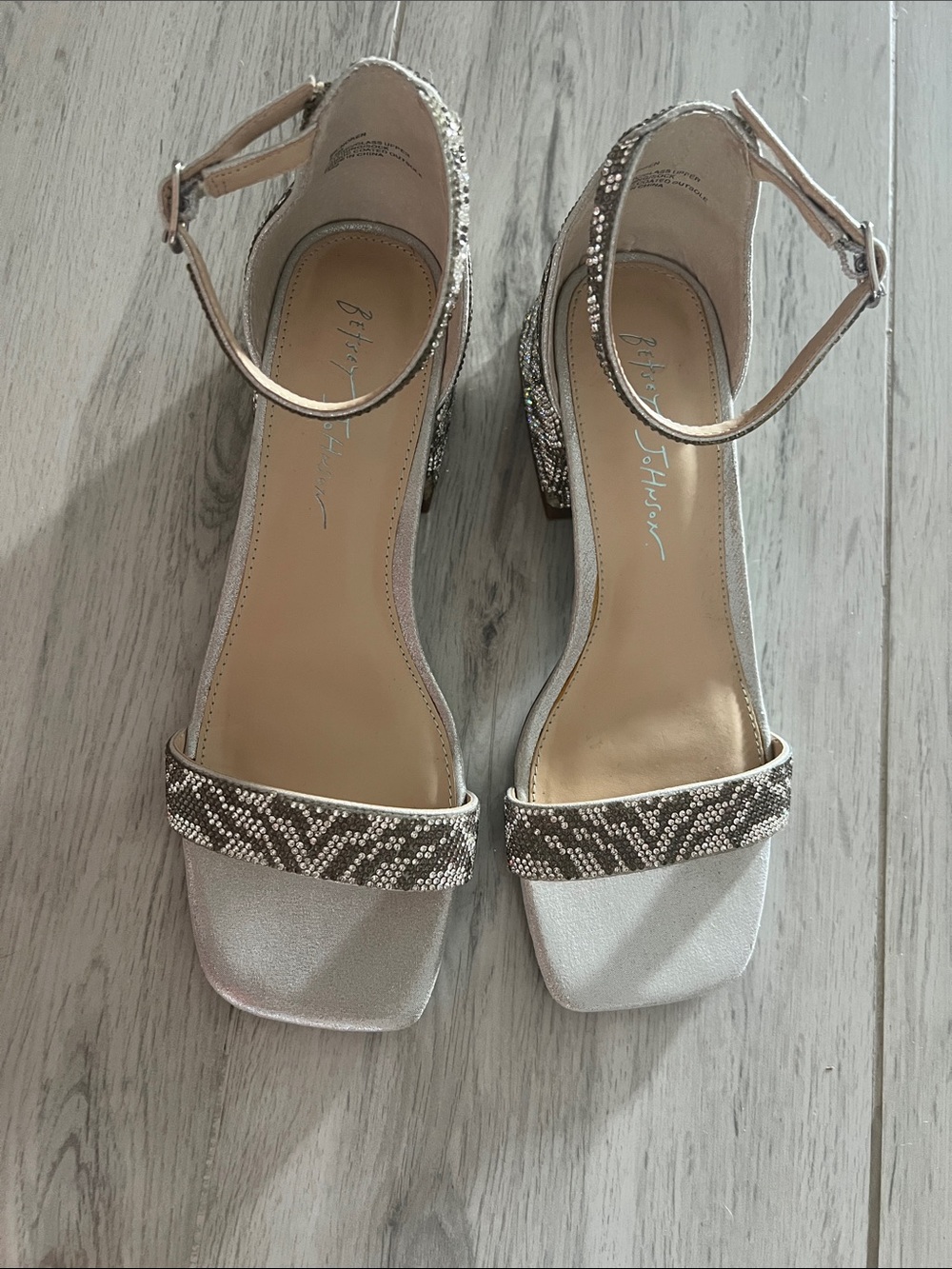 Betsey Johnson Silver Strappy Block Heel Sandals